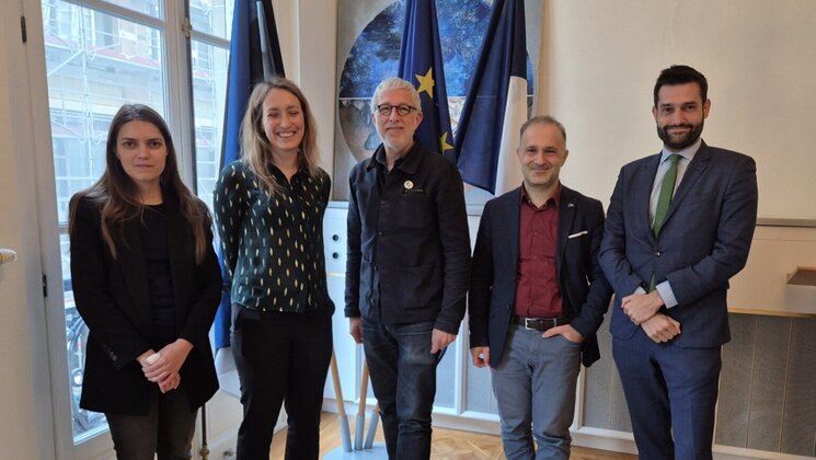 Picture of the five speakers at the Estonian Embassy in Paris.