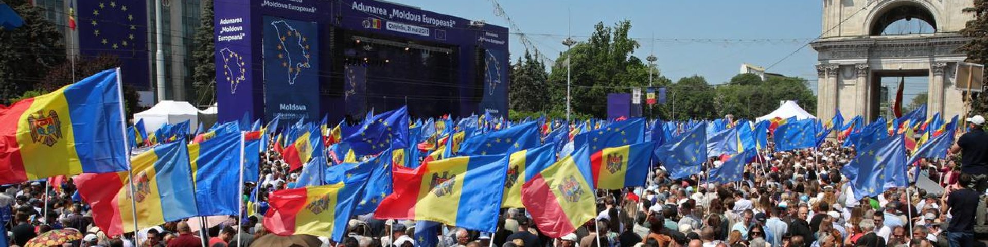 Flags of Moldova among the crowd 
